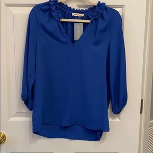 Royal Blue ruffle neck blouse w/ 3/4 sleeves